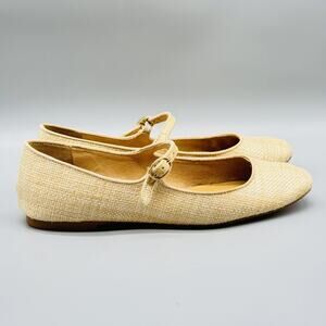 J Crew Shoes Womens 6.5 Beige Mary Jane Ballet Flats Raffia Woven Buckle Comfort